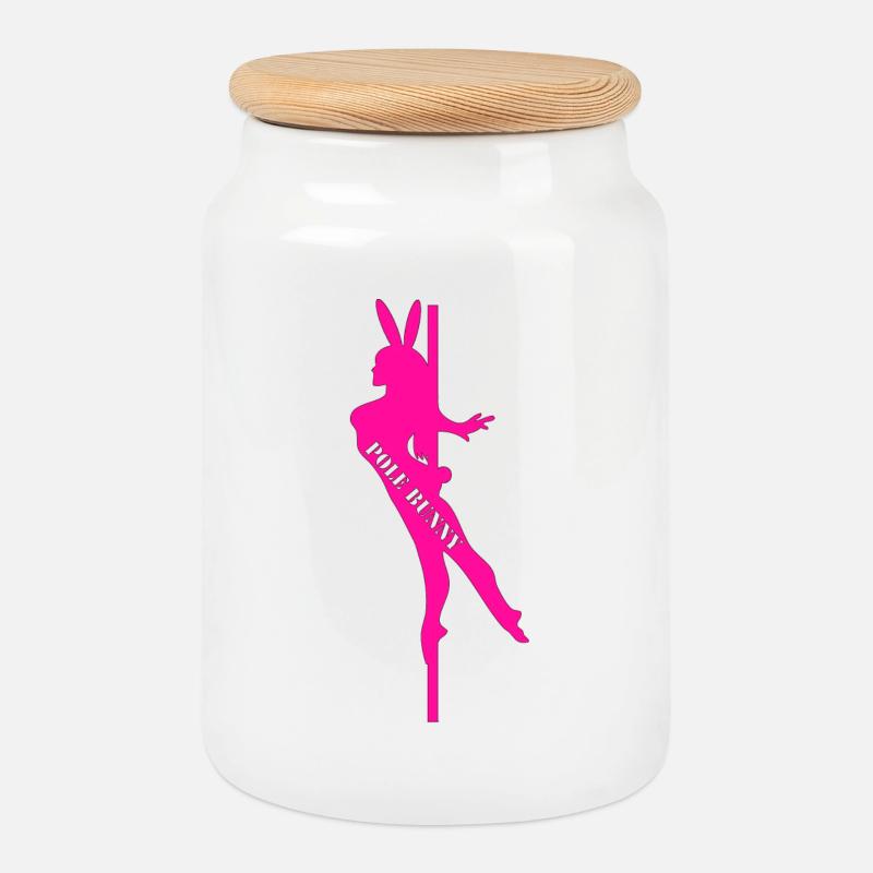 Pole Bunny Silhouette - Cookie Jar with Wooden Lid - white