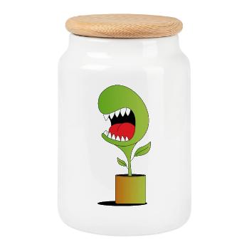 Plant - Cookie Jar with Wooden Lid - white - Front