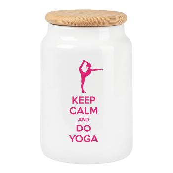 Gardez le calme et faire du yoga - Boîte à biscuits avec couvercle en bois - blanc - Devant