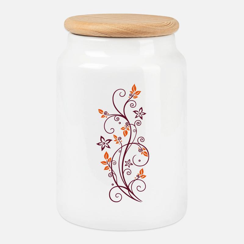 Filigrane Ranke mit Blättern und Blumen. - Keksdose mit Holzdeckel - Weiß