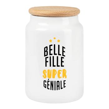 belle-fille / beau-fils / beau fils / belle fille - Boîte à biscuits avec couvercle en bois - blanc - Devant