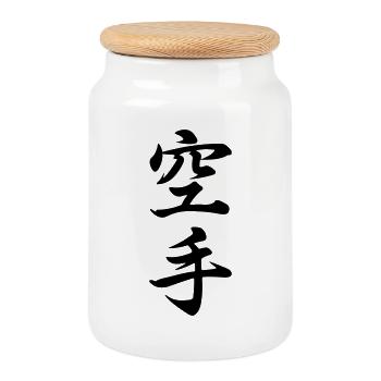 Karaté en kanji japonais - Boîte à biscuits avec couvercle en bois - blanc - Devant