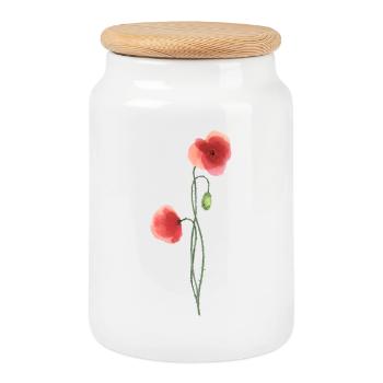 Flower: red poppy - Cookie Jar with Wooden Lid - white - Front