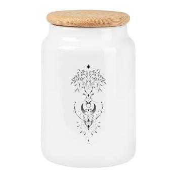 Arbre de vie féminin lune soleil ornement - Boîte à biscuits avec couvercle en bois - blanc - Devant