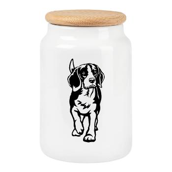 Beagle - Boîte à biscuits avec couvercle en bois - blanc - Devant