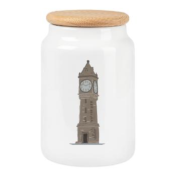 Ludwigshafen am Rhein, tour d’écartement sans texte - Boîte à biscuits avec couvercle en bois - blanc - Devant