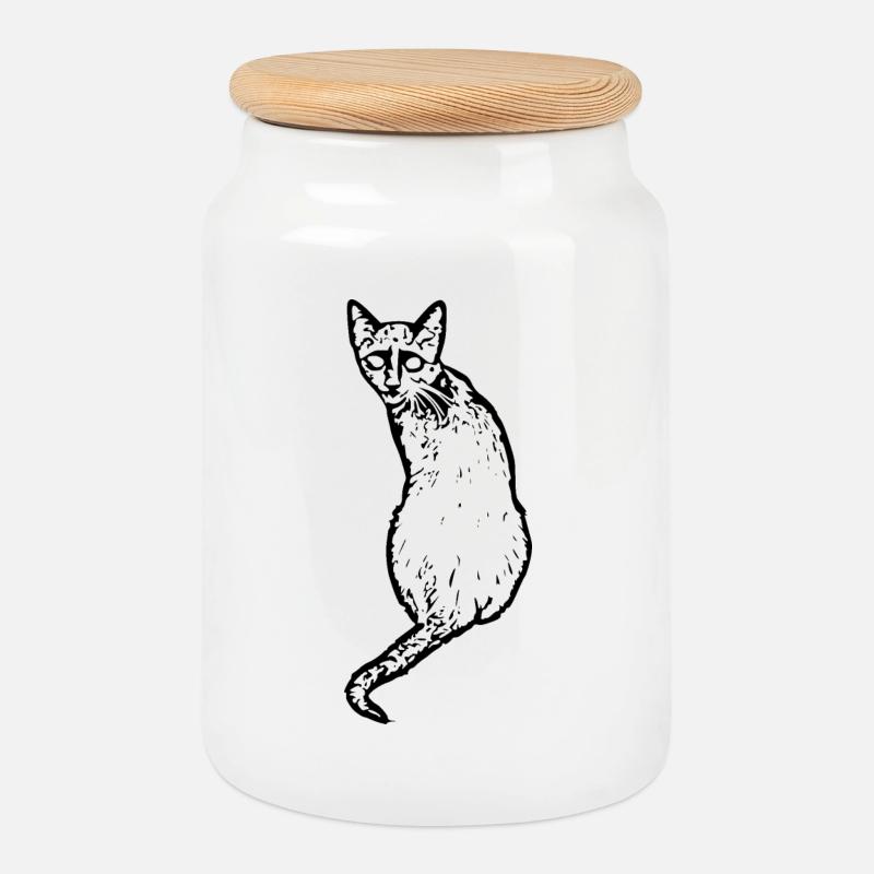 Katze schwarz - Keksdose mit Holzdeckel - Weiß