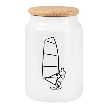 Windsurfer sketch - Cookie Jar with Wooden Lid - white - Front