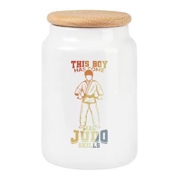 Enfant de judo - Boîte à biscuits avec couvercle en bois - blanc - Devant
