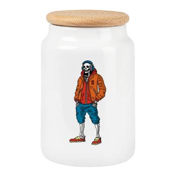 Squelette mélomane - Boîte à biscuits avec couvercle en bois - blanc - Devant