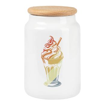 Eisbecher Retro Stil - Keksdose mit Holzdeckel - Weiß - Vorne
