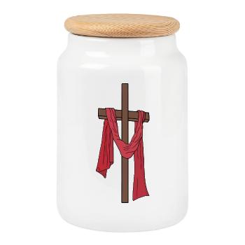 Heiliges Kreuz Jesu Christi mit Mantel - Keksdose mit Holzdeckel - Weiß - Vorne