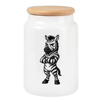 Cool zèbre confiant dessin animé serein - Boîte à biscuits avec couvercle en bois - blanc - Devant