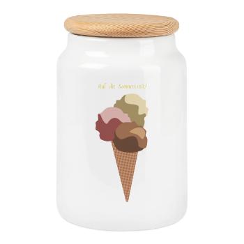 Auf die Sommerzeit Eiswaffel - Keksdose mit Holzdeckel - Weiß - Vorne