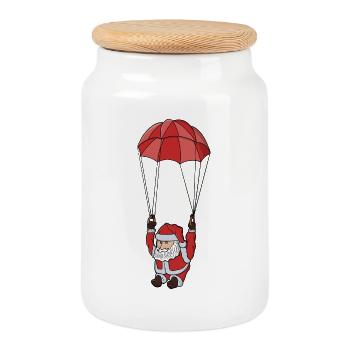 Parachuting Santa - Cookie Jar with Wooden Lid - white - Front