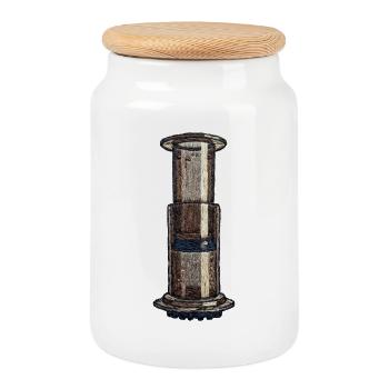 Embroidered Aeropress – barista coffee (printed) - Cookie Jar with Wooden Lid - white - Front