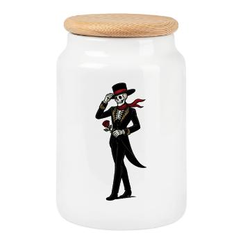 Rose Mariachi Squelette - Boîte à biscuits avec couvercle en bois - blanc - Devant