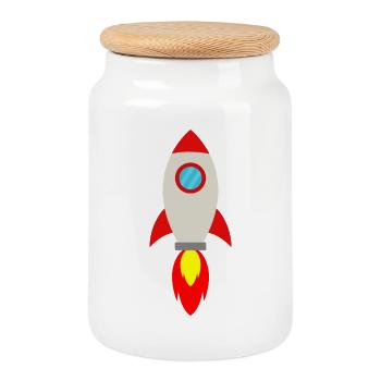 Espace fusée - Boîte à biscuits avec couvercle en bois - blanc - Devant