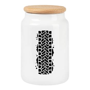 Tire Track Tread Mud MTB - Cookie Jar with Wooden Lid - white - Front
