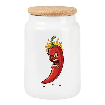 Wütiger Flammen-Chili - Keksdose mit Holzdeckel - Weiß - Vorne