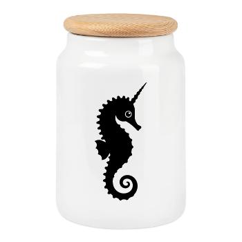 Cute Unicorn Seahorse - Cookie Jar with Wooden Lid - white - Front