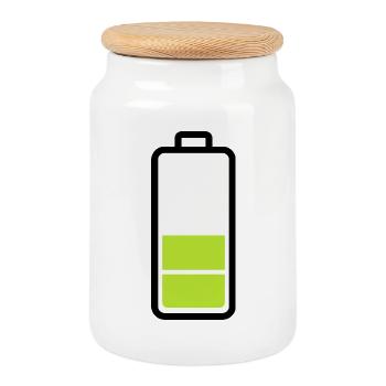 batterie faible - Boîte à biscuits avec couvercle en bois - blanc - Devant
