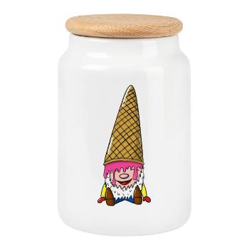 Zwerg mit Eiswaffel - Wichtel mit Eis - Cookie Jar with Wooden Lid - white - Front