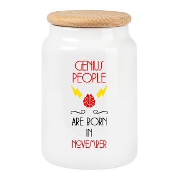 Genie Born November Baby Gift - Cookie Jar with Wooden Lid - white - Front