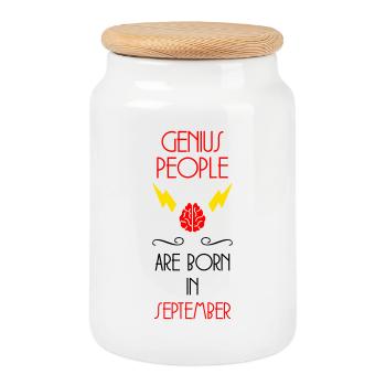 The Genies were born in September Humour - Cookie Jar with Wooden Lid - white - Front