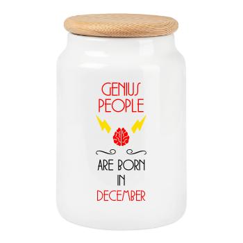 Birthday Gift Geniuses Born in December - Cookie Jar with Wooden Lid - white - Front