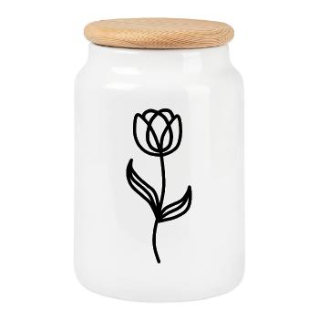 Minimalist Tulip - Cookie Jar with Wooden Lid - white - Front