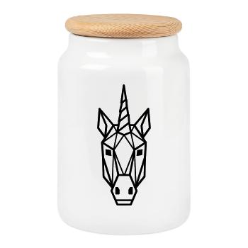 Geometric Unicorn Head Line Art (black) - Cookie Jar with Wooden Lid - white - Front