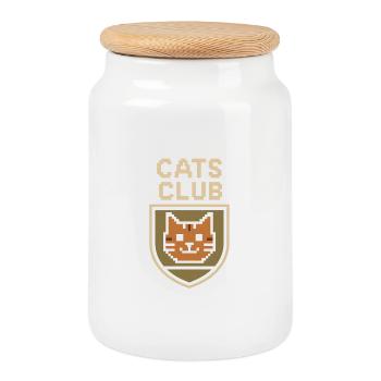 Emblème du Pixel Art Cat Club - Boîte à biscuits avec couvercle en bois - blanc - Devant