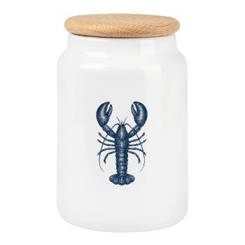 Illustration détaillée de homard bleu - Boîte à biscuits avec couvercle en bois - blanc - Devant