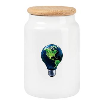 Light Bulb World - Cookie Jar with Wooden Lid - white - Front