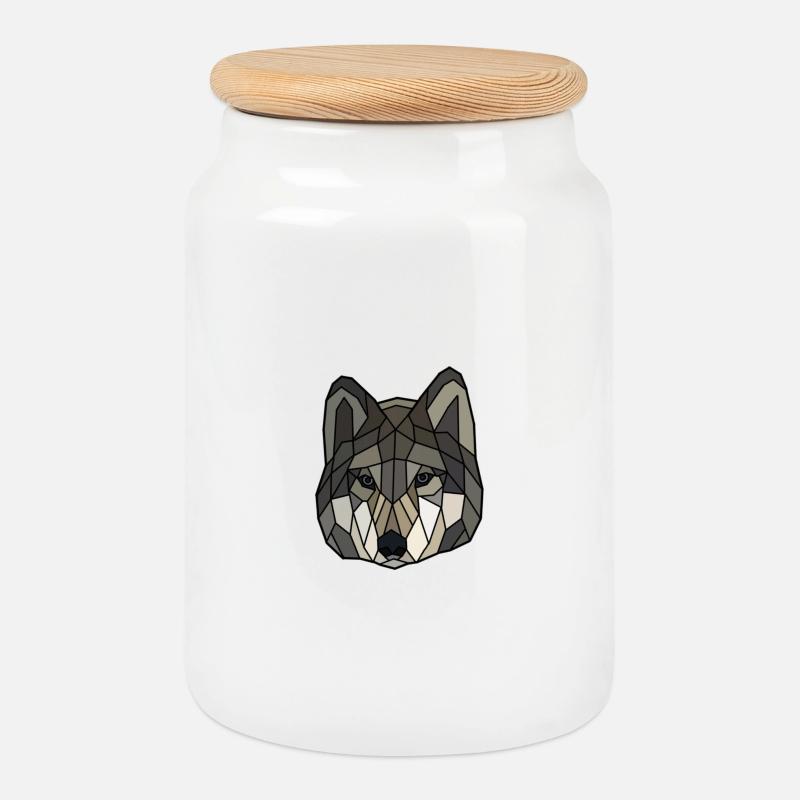 Wolf blanko - Keksdose mit Holzdeckel - Weiß