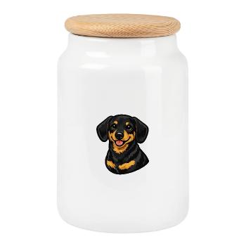 Happy Puppy Portrait – Cartoon Dachshund - Cookie Jar with Wooden Lid - white - Front