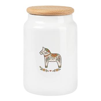 Boho Scandinavian Dala Horse Floral Folk Art Desig - Keksdose mit Holzdeckel - Weiß - Vorne