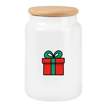 Coffret cadeau rouge fluo avec ruban brillant - Boîte à biscuits avec couvercle en bois - blanc - Devant