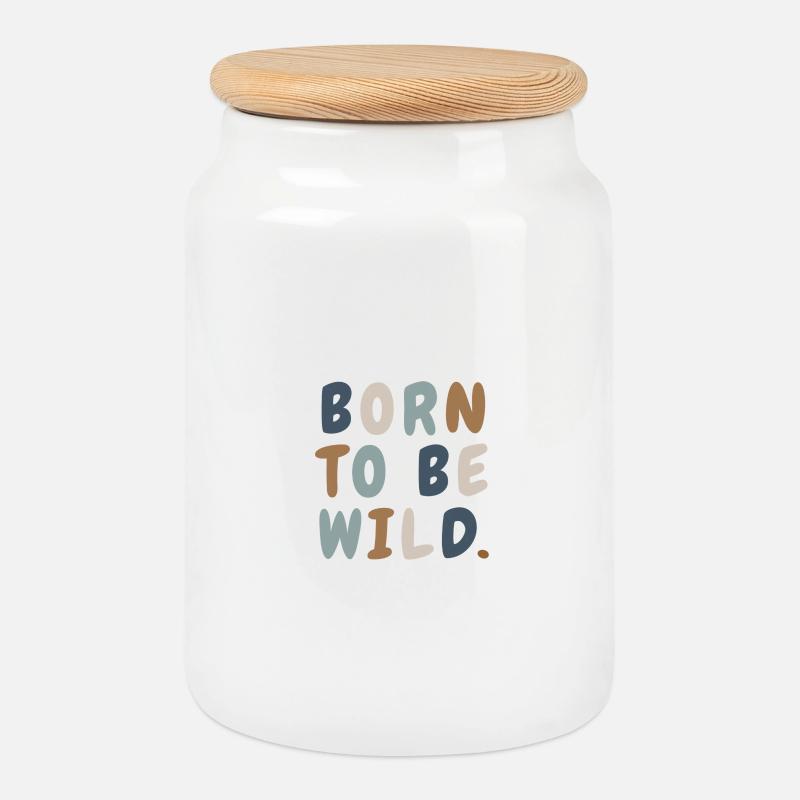 Sweat minimaliste mignon Born Wild Boho - Boîte à biscuits avec couvercle en bois - blanc