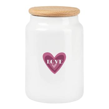 Amour cœur rose - Boîte à biscuits avec couvercle en bois - blanc - Devant