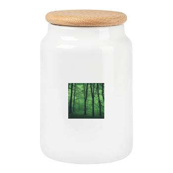 Mystischer grüner Wald - Keksdose mit Holzdeckel - Weiß - Vorne