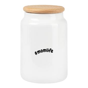 Momlife Hashtag Momlife Chemise minimaliste de maman mignonne - Boîte à biscuits avec couvercle en bois - blanc - Devant