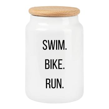 Swim - Bike - Run Triathlon Design - Keksdose mit Holzdeckel - Weiß - Vorne