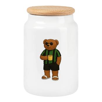 Green-black Bear - Cookie Jar with Wooden Lid - white - Front