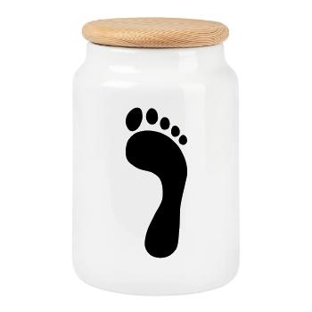 Foot - Cookie Jar with Wooden Lid - white - Front