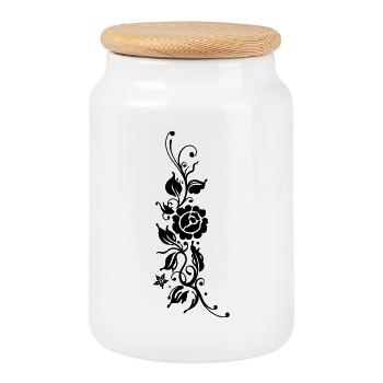 Roses avec ornements et feuilles - Boîte à biscuits avec couvercle en bois - blanc - Devant