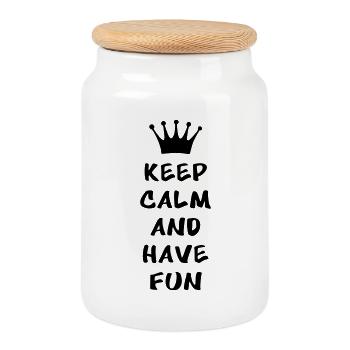 Keep calm and have fun - Cookie Jar with Wooden Lid - white - Front