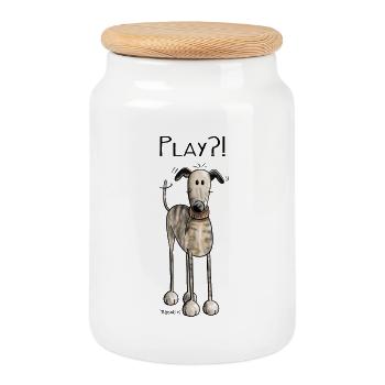 Play Galgo Espanol - Hund - Greyhound - Comic - Keksdose mit Holzdeckel - Weiß - Vorne