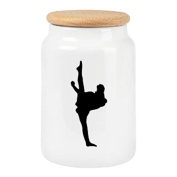 Karaté ou taekwondo high kick - Boîte à biscuits avec couvercle en bois - blanc - Devant
